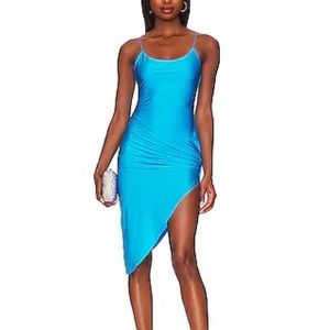 SUPERDOWN EVA TWISTED SLIT DRESS IN BLUE